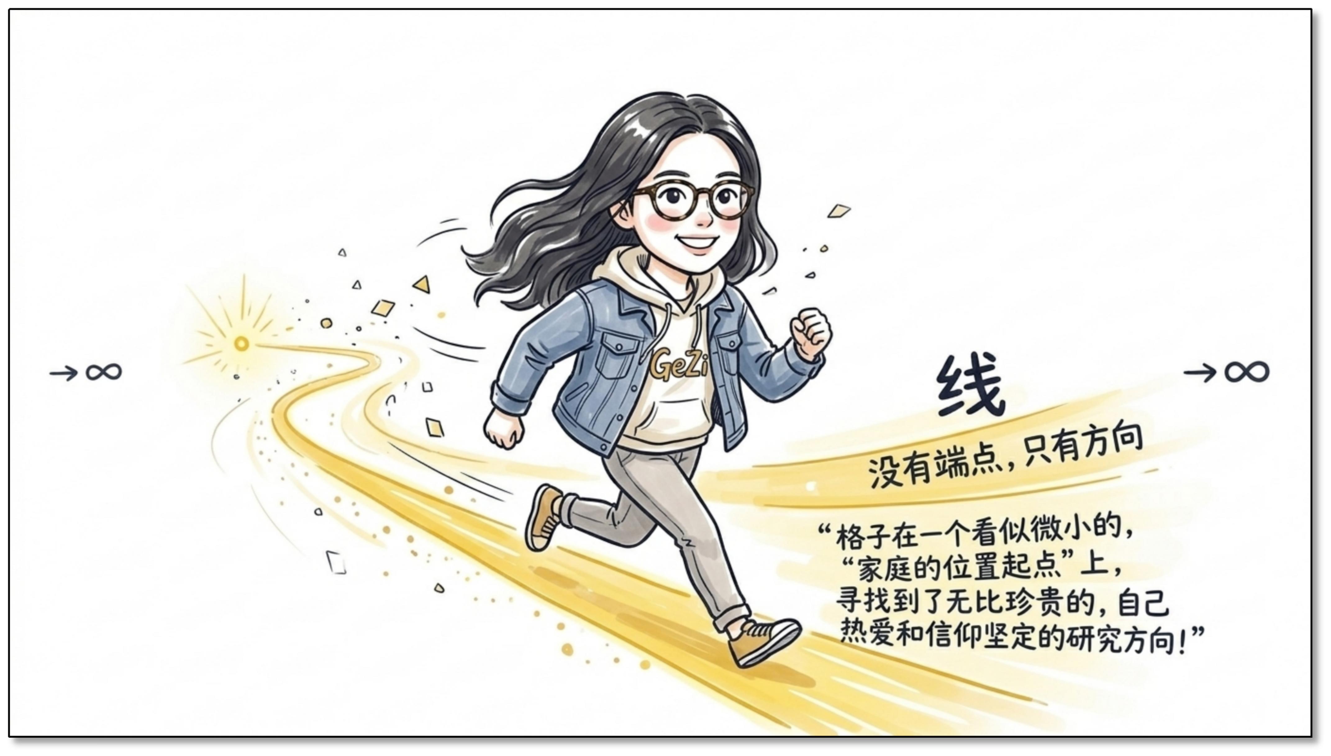 线——没有端点，只有方向：格子奔跑在无限延伸的道路上的插图